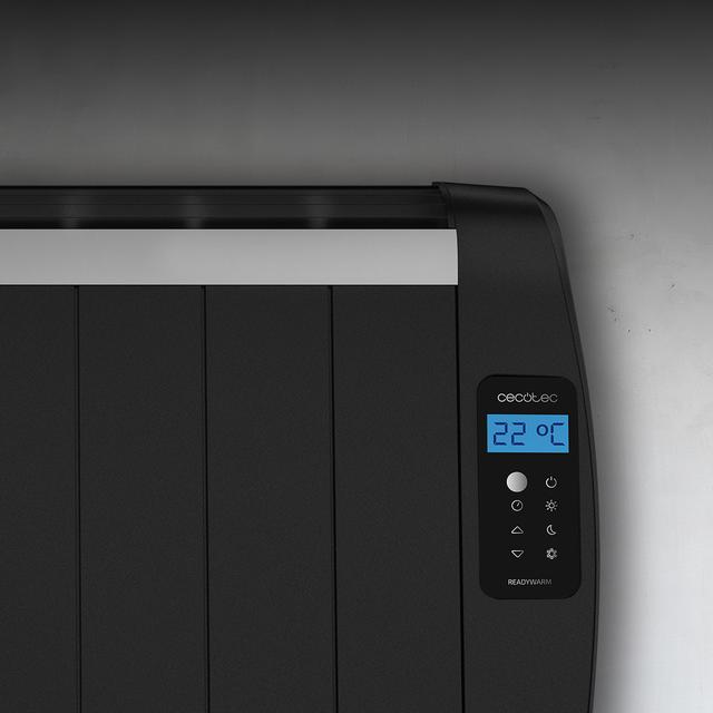 ReadyWarm 2100 Thermal Black Emisor térmico con 10 elementos y 1500 W, pantalla LCD, mando a distancia, temporizador programable, selección de temperatura, cobertura de 20 m² y máxima seguridad.