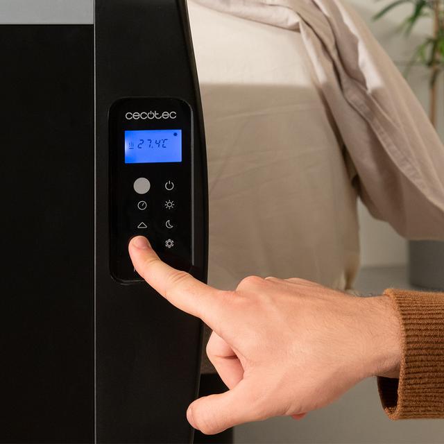 ReadyWarm 2100 Thermal Black Emisor térmico con 10 elementos y 1500 W, pantalla LCD, mando a distancia, temporizador programable, selección de temperatura, cobertura de 20 m² y máxima seguridad.