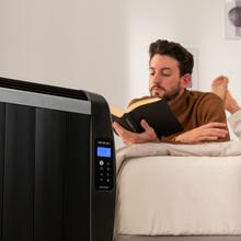 ReadyWarm 2100 Thermal Black Emisor térmico con 10 elementos y 1500 W, pantalla LCD, mando a distancia, temporizador programable, selección de temperatura, cobertura de 20 m² y máxima seguridad.