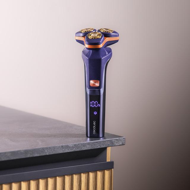 PrecisionCare Aluminum Afeitadora Rotativa con Tecnología de Cuchillas para Pelo Largo y Corto, Pantalla LED Inteligente, 2 Velocidades, 8500 RPM, 2h de Autonomía, Cabezal Magnético y Revestimiento de Titanio