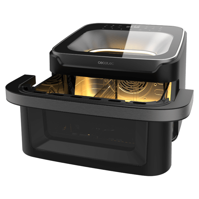 Cecofry Advance 10000 Full Vision Freidora de aire 10L y 2 ventanas de visualización. 2200 W de potencia, base para pizzas perfectas, cubeta divisible, asa fría y 12 menús para cocinar fácil y saludable.