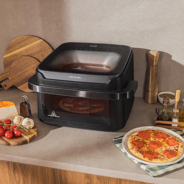 Cecofry Advance 10000 Full Vision Freidora de aire 10L y 2 ventanas de visualización. 2200 W de potencia, base para pizzas perfectas, cubeta divisible, asa fría y 12 menús para cocinar fácil y saludable.
