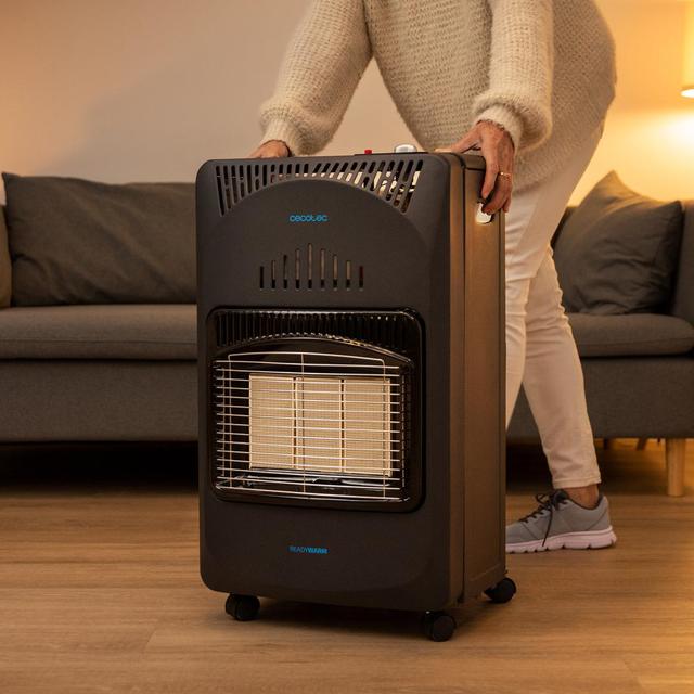Ready Warm 4200 Slim Fold Estufa de gas con una potencia de hasta 4,2 kW, triple sistema de seguridad y bombona de gas con 15 kg de capacidad.