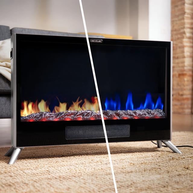 ReadyWarm 7500 3in1 Total Flames Caminetto elettrico da 2000W con termostato regolabile, tecnologia ceramica. Offre 2 modalità di funzionamento, sistema di convezione e telecomando.