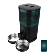 Pumba 8600 Double Meal Vision Distributeur automatique de nourriture pour animaux de compagnie avec deux bols, contrôle via Wi-Fi, caméra, enregistreur vocal, capacité de 7 litres et contrôle des portions.