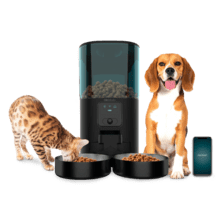 Pumba 8600 Double Meal Vision Distributeur automatique de nourriture pour animaux de compagnie avec deux bols, contrôle via Wi-Fi, caméra, enregistreur vocal, capacité de 7 litres et contrôle des portions.