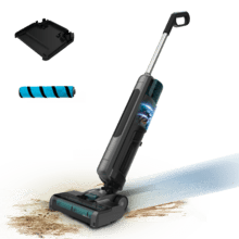 Freego S10 Nova Fregona eléctrica que friega y aspira simultáneamente para una limpieza rápida y profunda. Tiene tres modos de uso y un motor silencioso y potente. Su base de autolimpieza y larga autonomía facilitan el mantenimiento y uso.