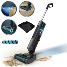 Freego S10 Nova Fregona eléctrica que friega y aspira simultáneamente para una limpieza rápida y profunda. Tiene tres modos de uso y un motor silencioso y potente. Su base de autolimpieza y larga autonomía facilitan el mantenimiento y uso.