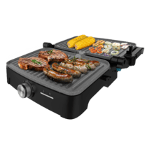 Gril électrique Rock'nGrill 1500 à ouverture totale (1500 W). Revêtement en pierre RockStone. Ouverture à 180°. Bac de récupération des graisses.