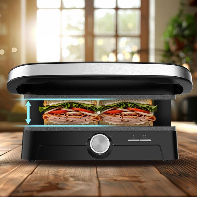 Gril électrique Rock'nGrill 1500 à ouverture totale (1500 W). Revêtement en pierre RockStone. Ouverture à 180°. Bac de récupération des graisses.