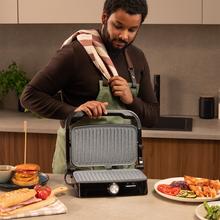 Rock'nGrill 1500 Full Open Parrilla eléctrica con 1500W. Revestimiento de piedra RockStone. Apertura 180º.  Bandeja recogegrasas.