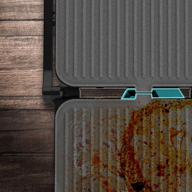 Rock'nGrill 2000 Full Open Grelhador elétrico com 2000W. Revestimento de pedra RockStone. Abertura 180º. Bandeja de recolha de gordura.