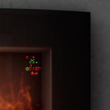 Ready Warm 3510 Curved Flames Chimenea eléctrica decorativa de 35” con máxima potencia de 2000 W. Dos intensidades 1000 W y 2000 W. Mando a distancia. Panel curvo de cristal templado. Llama independiente y ajustable. Temporizador semanal. Sensor de puerta abierta.