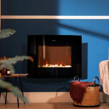 ReadyWarm 3560 Curved Flames Connected Chimenea eléctrica decorativa de 35” con máxima potencia de 2000 W. Dos intensidades 1000 W y 2000 W. Control por Wi-Fi. Mando a distancia. Panel curvo de cristal templado. Llama independiente y ajustable. Temporizador semanal. Sensor de puerta abierta.