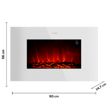 ReadyWarm 3590 Flames Connected White Cheminée électrique décorative de 35” avec une puissance maximale de 2000 W. Deux intensités 1000 W et 2000 W. Contrôle via wifi. Télécommande. Panneau plat en verre trempé. Flamme indépendante et ajustable. Minuterie hebdomadaire. Capteur de porte ouverte.