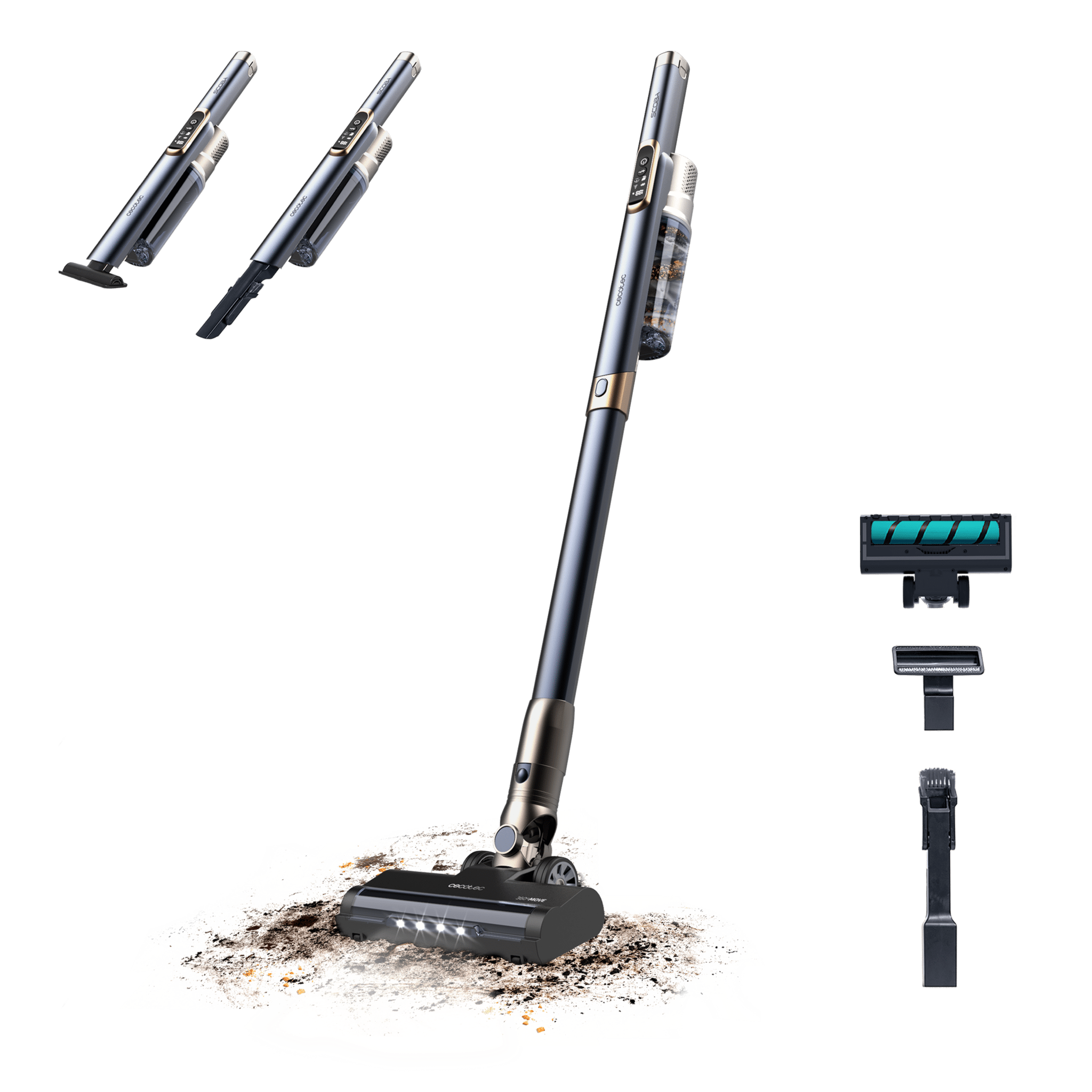 Scoba 3000 Aspirador vertical leve. Motor Digital Brushless de 210 W e 20 kPa de pressão de sucção. Autonomia de até 40 minutos. Dois modos de sucção. Escova Jalisco.