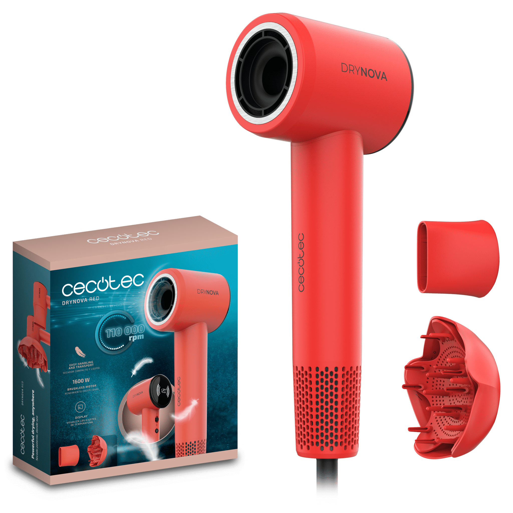 Secador Cecotec DryNova Red A01_EU01_117909 con caja y accesorios