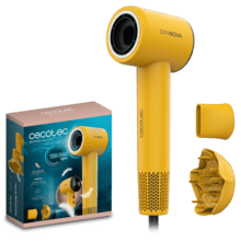 DryNova Yellow Secador de Pelo Brushless Compacto y Ligero con Potente Motor de 1600 W, 110,000 RPM, 2 accesorios, Silencioso y Duradero, con Generador de Iones y Múltiples Ajustes