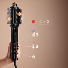 Air DryBold Allin1 Saphire: cepillo de aire con 2 posiciones, 4 funciones: secador, cepillo de aire, cepillo alisador y cepillo moldeador, Motor Brushless con 110.000 rpm y 1400W, Concentrador magnético, Bolsa de terciopelo