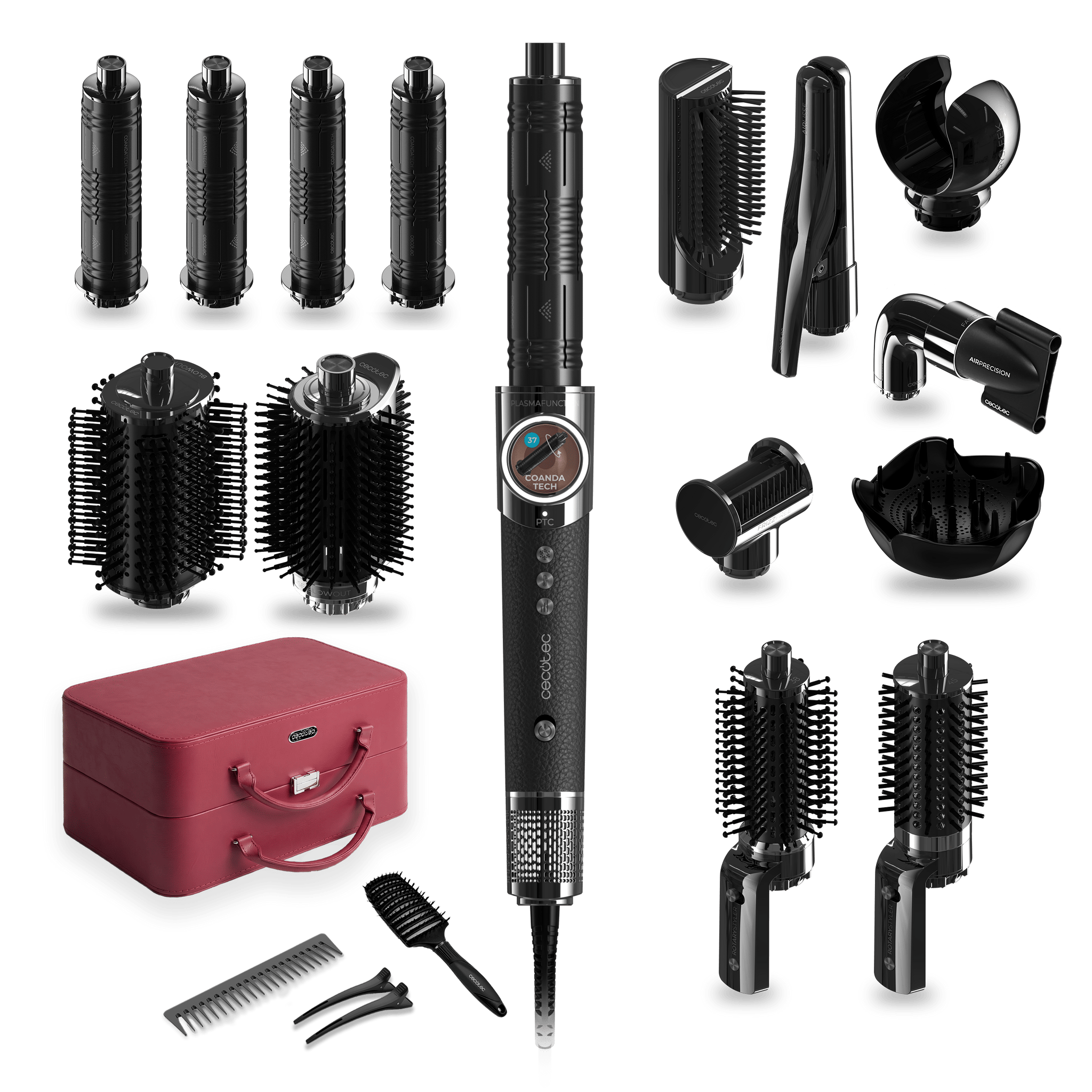 AirGlisse 14in1 Platinum AirGlisse 14in1 Platinum, 110 000 tr/min, 1400 W, fonction Plasma, 14 accessoires, plaques chauffantes, fonction rotative, moteur sans balais, étui en cuir