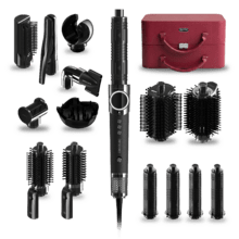 AirGlisse 14in1 Platinum moldeador de pelo con 110.000 rpm, 1400W, Función plasma, 14 accesorios, Placas calefactoras, Función rotativa, Motor Brushless, Estuche de cuero
