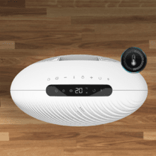 ReadyWarm 2100 Sun Chauffage céramique sur pied de 2000 W avec écran LED, contrôle tactile et thermostat réglable. Télécommande, oscillation et 2 puissances.