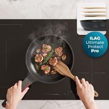 Sartén 24cm, Colección Gourmet+Sartén de 24 cm, apta inducción y todas las cocinas. Construcción de aluminio fundido de 5,5mm con fondo termodifusor encapsulado. Triple capa de revestimiento antiadherente ILAG de la mejor calidad libre de PFOAs.