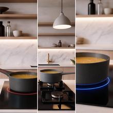 Cazo 16cm, Colección Gourmet+Cazo de 16 cm, apta inducción y todas las cocinas. Construcción de aluminio fundido de 5,5mm con fondo termodifusor encapsulado. Triple capa de revestimiento antiadherente ILAG de la mejor calidad libre de PFOAs.