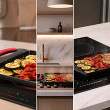 Plancha de asar 40x23cm, Colección Gourmet+Plancha de asar de 40x23cm, apta inducción y todas las cocinas. Construcción de aluminio fundido de 5,5mm con fondo termodifusor encapsulado. Triple capa de revestimiento antiadherente ILAG de la mejor calidad libre de PFOAs.