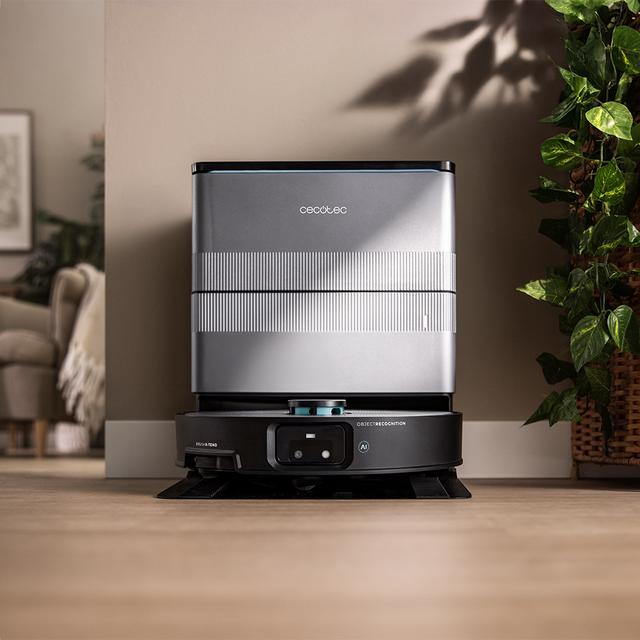 Conga X100 X-Treme Robot aspirateur avec système de nettoyage adaptatif. Puissance d'aspiration de 20000 Pa, base 4 en 1 avec désinfection. Intelligence artificielle avec caméra. Tissus rotatifs et soulevables. Brosse latérale et tissu extensible. Application avec vidéo manager.