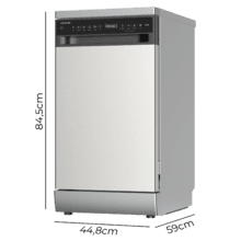 Bolero Aguazero 4360 Inox Lavavajillas inox de 45cm, 11 cubiertos, motor Inverter Plus Duo, clase D, Panel Touch, 6 programas, funciones Super Dry, Save+, AutoClean, Delay Star, con bandeja para cubiertos, filtro ABT y ChildLock