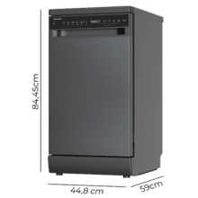 Bolero Aguazero 4360 Dark Lavavajillas dark inox de 45cm, 11 cubiertos, motor Inverter Plus Duo, clase D, Panel Touch, 6 programas, funciones Super Dry, Save+, AutoClean, Delay Star, con bandeja para cubiertos, filtro ABT y ChildLock