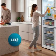 Bolero CoolMarket Combi 322i White D Cecotec - Frigorífico combi con acabado cristal blanco Premium, 322L, Ancho 59,5cm, Alto 185,5cm, Tecnología Total NoFrost, Multi Airflow, HumidityFlex HUB y Puerta Reversible - Iluminación LED, Display Interior y Clase D.