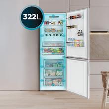 Bolero CoolMarket Combi 322i White D Cecotec - Frigorífico combi con acabado cristal blanco Premium, 322L, Ancho 59,5cm, Alto 185,5cm, Tecnología Total NoFrost, Multi Airflow, HumidityFlex HUB y Puerta Reversible - Iluminación LED, Display Interior y Clase D.