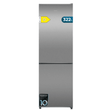 Bolero CoolMarket Combi 322i Inox D Cecotec - Frigorífico Combi con acabado metalizado Inox Premium, 322L, Ancho 59,5cm, Alto 185,5cm, Tecnología Total NoFrost, Multi Airflow, HumidityFlex HUB y Puerta Reversible - Iluminación LED, Display Interior y Clase D.