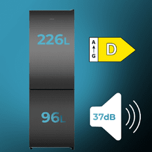 Bolero CoolMarket Combi 322i Dark D - Frigorífico Combi con acabado metalizado Inox Oscuro, 322L, Ancho 59,5cm, Alto 185,5cm, Tecnología Total NoFrost, Multi Airflow, HumidityFlex HUB y Puerta Reversible - Iluminación LED, Display Interior y Clase D.