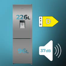 Bolero CoolMarket Combi 322i WD Inox D - Frigorífico Combi Acero Inoxidable con Dispensador de Agua, 322L, Ancho 59,5cm, Alto 185,5cm, Total NoFrost, Multi Airflow, HumidityFlex HUB y Puerta Reversible - Iluminación LED y Display Interior