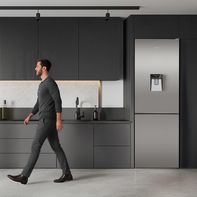 Bolero CoolMarket Combi 322i WD Inox D - Frigorífico Combi Acero Inoxidable con Dispensador de Agua, 322L, Ancho 59,5cm, Alto 185,5cm, Total NoFrost, Multi Airflow, HumidityFlex HUB y Puerta Reversible - Iluminación LED y Display Interior