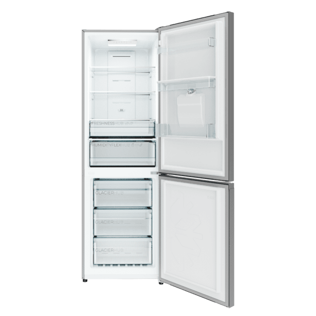 Bolero CoolMarket Combi 322i WD Inox D - Frigorífico Combi Acero Inoxidable con Dispensador de Agua, 322L, Ancho 59,5cm, Alto 185,5cm, Total NoFrost, Multi Airflow, HumidityFlex HUB y Puerta Reversible - Iluminación LED y Display Interior