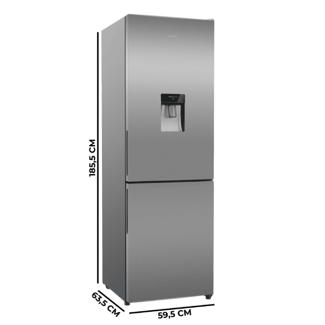 Bolero CoolMarket Combi 322i WD Inox D - Frigorífico Combi Acero Inoxidable con Dispensador de Agua, 322L, Ancho 59,5cm, Alto 185,5cm, Total NoFrost, Multi Airflow, HumidityFlex HUB y Puerta Reversible - Iluminación LED y Display Interior