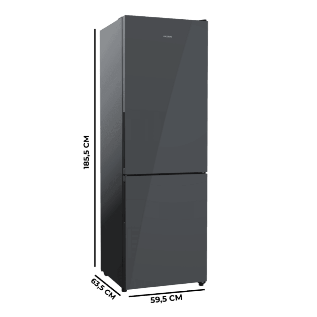 Bolero CoolMarket Combi 322i Grey Glass D Cecotec - Frigorífico Combi Cristal Gris, 322L, Ancho 59,5cm, Alto 185,5cm, Total NoFrost, Multi Airflow, HumidityFlex HUB y Puerta Reversible - Iluminación LED y Display Interior