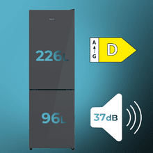 Bolero CoolMarket Combi 322i Grey Glass D Cecotec - Frigorífico Combi Cristal Gris, 322L, Ancho 59,5cm, Alto 185,5cm, Total NoFrost, Multi Airflow, HumidityFlex HUB y Puerta Reversible - Iluminación LED y Display Interior