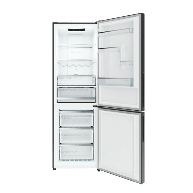 Bolero CoolMarket Combi 322i Grey Glass D Cecotec - Frigorífico Combi Cristal Gris, 322L, Ancho 59,5cm, Alto 185,5cm, Total NoFrost, Multi Airflow, HumidityFlex HUB y Puerta Reversible - Iluminación LED y Display Interior