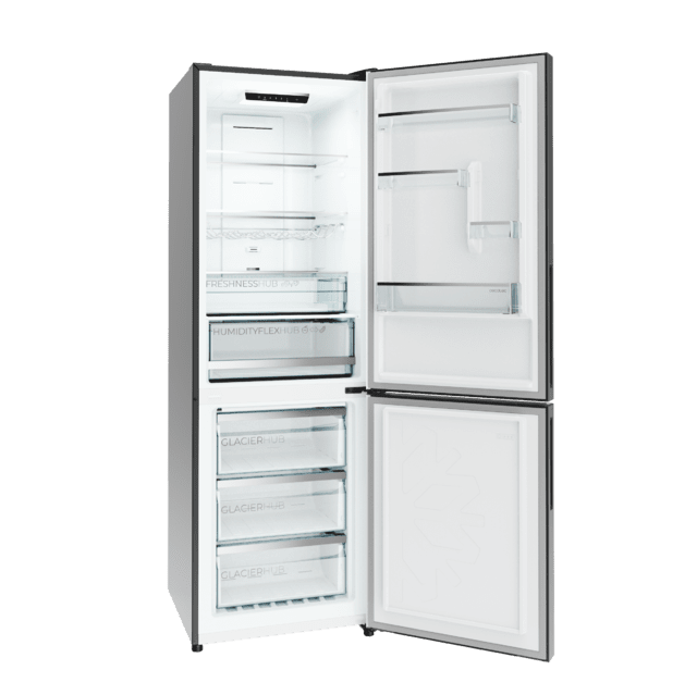 Bolero CoolMarket Combi 322i Grey Glass D Cecotec - Frigorífico Combi Cristal Gris, 322L, Ancho 59,5cm, Alto 185,5cm, Total NoFrost, Multi Airflow, HumidityFlex HUB y Puerta Reversible - Iluminación LED y Display Interior