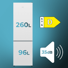 Bolero CoolMarket Combi 356i White D Cecotec - Frigorífico combi blanco, 356L, Ancho 59,5cm, Alto 200cm, Total NoFrost, Multi Airflow, Fast Freezing, FreshnessFlex HUB, HumidityFlex HUB y Puerta Reversible - Iluminación LED y Display Interior