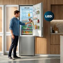 Bolero CoolMarket Combi 356i Inox D - Frigorífico Combi Acero Inoxidable, 356L, Ancho 59,5cm, Alto 200cm, Total NoFrost, Multi Airflow, Fast Freezing, FreshnessFlex HUB, HumidityFlex HUB y Puerta Reversible - Iluminación LED y Display Interior