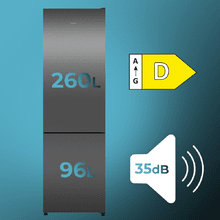 Bolero CoolMarket Combi 356i Dark D Cecotec - Frigorífico Combi acero inoxidable oscuro, 356L, Ancho 59,5cm, Alto 200cm, Total NoFrost, Multi Airflow, Fast Freezing, FreshnessFlex HUB, HumidityFlex HUB y Puerta Reversible - Iluminación LED y Display Interior