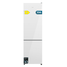 Bolero CoolMarket Combi 356i White Glass D - Frigorífico Combi Cristal Blanco, 356L, Ancho 59,5cm, Alto 200cm, Total NoFrost, Multi Airflow, Fast Freezing, FreshnessFlex HUB, HumidityFlex HUB y Puerta Reversible - Iluminación LED y Display Interior
