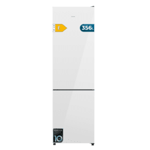 Bolero CoolMarket Combi 356i White Glass E - Frigorífico Combi Cristal Blanco, 356L, Ancho 59,5cm, Alto 200cm, Total NoFrost, Multi Airflow, Fast Freezing, FreshnessFlex HUB, HumidityFlex HUB y Puerta Reversible - Iluminación LED y Display Interior