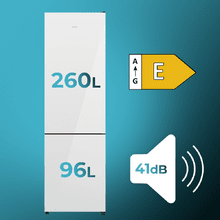 Bolero CoolMarket Combi 356i White Glass E - Frigorífico Combi Cristal Blanco, 356L, Ancho 59,5cm, Alto 200cm, Total NoFrost, Multi Airflow, Fast Freezing, FreshnessFlex HUB, HumidityFlex HUB y Puerta Reversible - Iluminación LED y Display Interior
